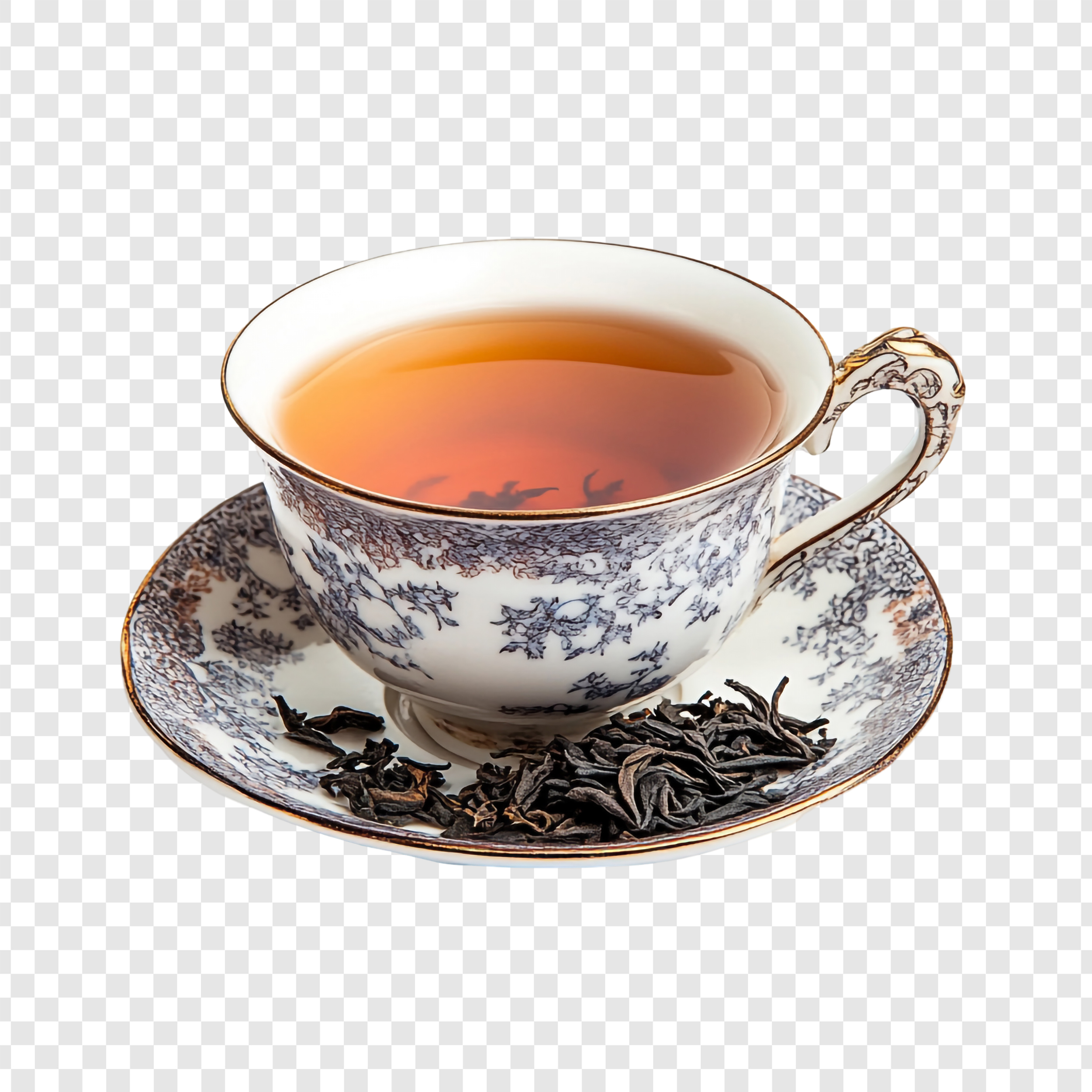 Home aromatic tea in vintage cup and saucer